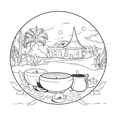 Coloring Page With A Thai Spa Outline Sketch Drawing Vector, Pongal Festival Drawing, Pongal ...