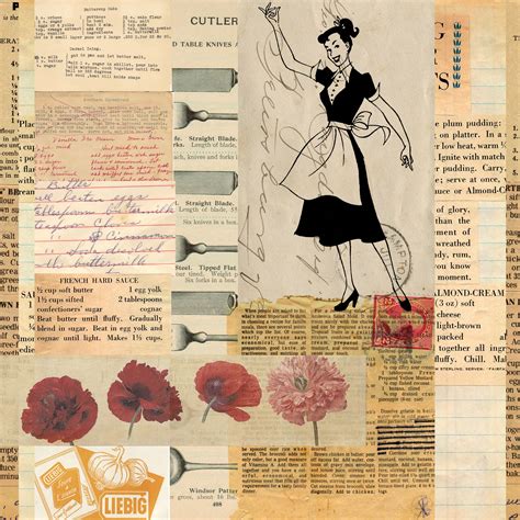 a collage of old papers with an image of a woman holding a knife and ...