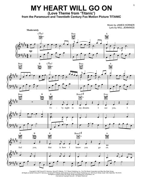 Celine Dion "My Heart Will Go On (Love Theme from Titanic)" Sheet Music ...