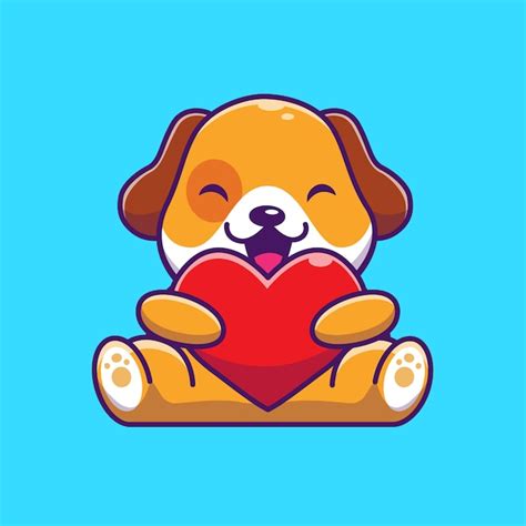 Premium Vector | Cute dog holding heart icon illustration. puppy dog mascot cartoon character ...