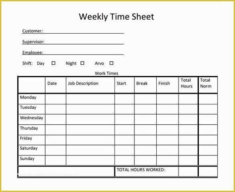 Timesheet Template Free Printable Of 22 Weekly Timesheet Templates – Free Sample Example ...