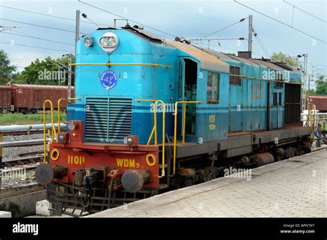 indian railways diesel locomotive at station betwen trichy and chennai ...