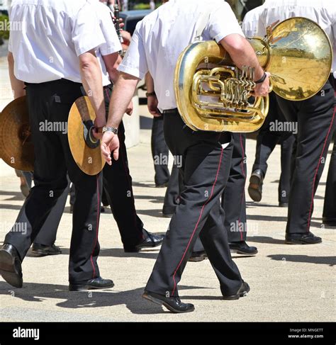 Military brass band with instruments on the street Stock Photo - Alamy