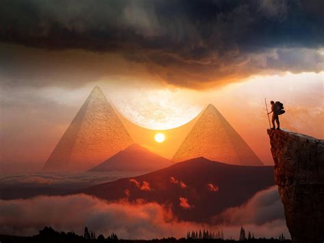 Pyramids Sunset Landscape Hills Clouds Travel 4k Wallpaper | TOPpng