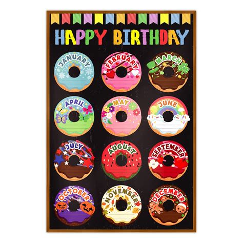 Buy PETCEE Happy Birthday Chart, 12''x18'' Birthday Classroom Decorations Donuts Birthday for ...