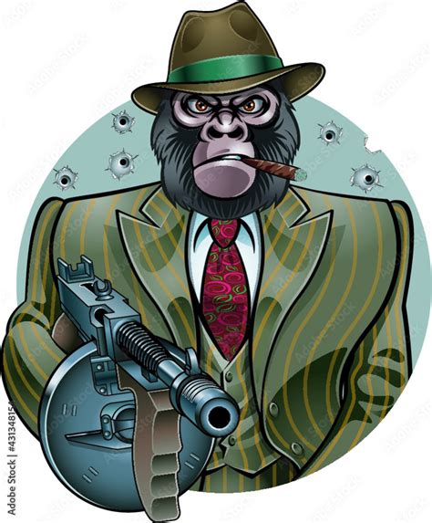 gangster monkey in suit holding machine gun Stock Vector | Adobe Stock