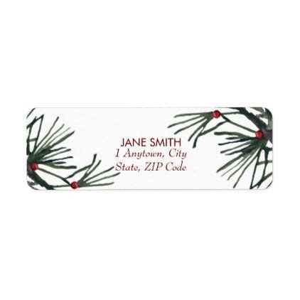 a christmas address label with pine branches and berries