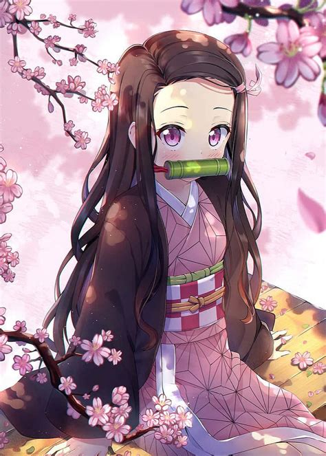 Download Cute Nezuko Kamado Sakura Aesthetic Wallpaper | Wallpapers.com