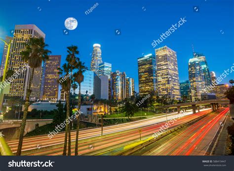 Downtown Los Angeles Skyline During Rush Stock Photo 588419447 ...