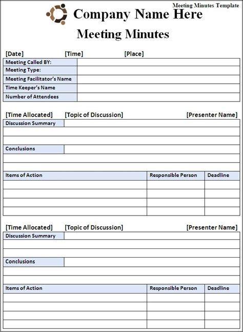 Meeting minutes template - Free Formats Excel Word