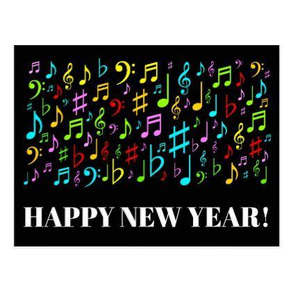 HAPPY NEW YEAR + Colorful Music Symbols Postcard | Zazzle.com | Happy ...