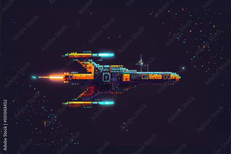 8 bit pixel art of a spaceship in deep space Stock Illustration | Adobe Stock