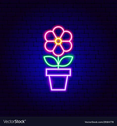 Flower in pot neon sign Royalty Free Vector Image