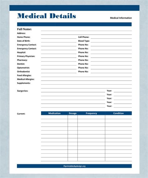 Printable Patient Medical Record Template