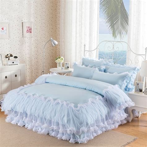 Sophisticated Elegant Light Blue Ruffle Lace and Waterfall Pom Pom ...