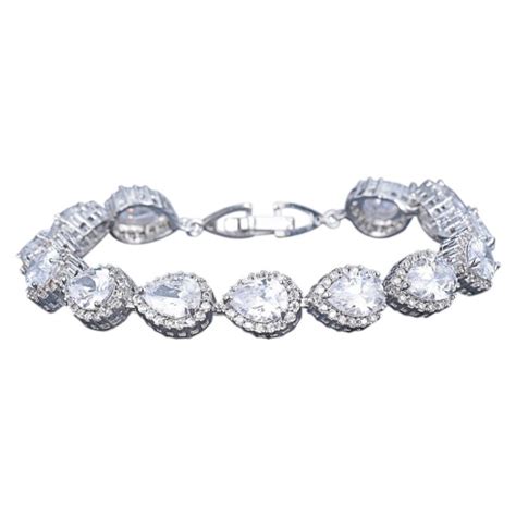 Hampton Teardrop Cubic Zirconia Wedding Bracelet (Silver)