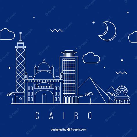 Free Vector | Modern cairo skyline with lineal style