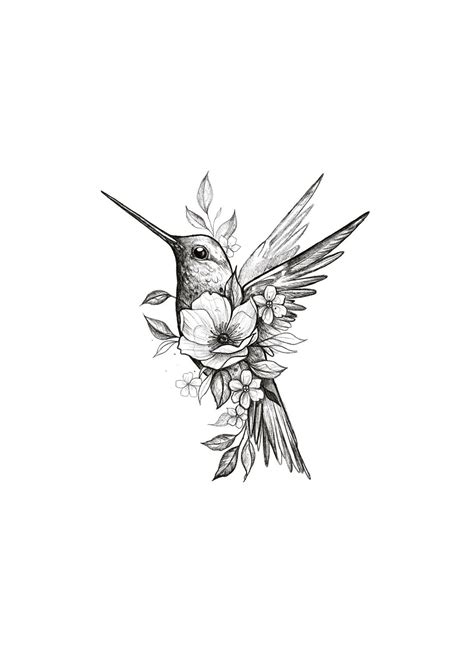 Hummingbird with flowers. | Idee per tatuaggi, Tatuaggi con ispirazione, Tatuaggi con colibrì