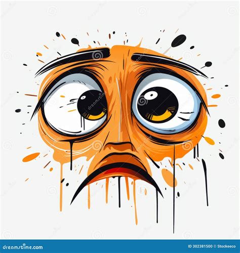 Sad Orange Cartoon Face Clipart - Urban Emotions Vector Illustration ...