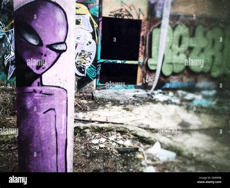 Alien graffiti at the abandoned swimming pool Blub in the Berlin ...