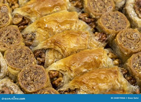 Walnut Baklava. Varieties of Baklava with Walnuts in a Tray Stock Photo ...