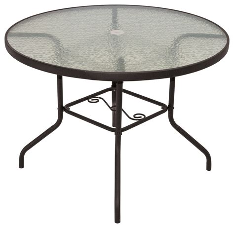 48 Round Glass Patio Table With Umbrella Hole - Patio Furniture