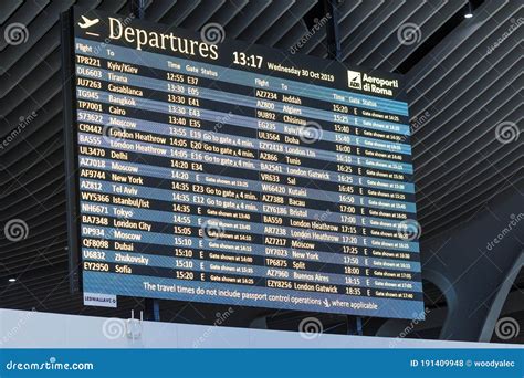 Table of Departures in Rome Leonardo Da Vinci or Fiumicino Airport Aeroporti Di Roma in Italian ...