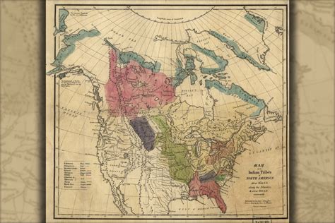 24"x36" Gallery Poster, Map of native american Indian tribes 1600 to ...