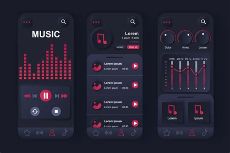 Music player concept neumorphic templates set. Player interface with ...