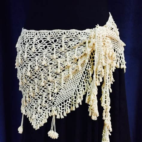 Cream Crochet Hip Scarf | Amera's Palace Belly Dance Boutique