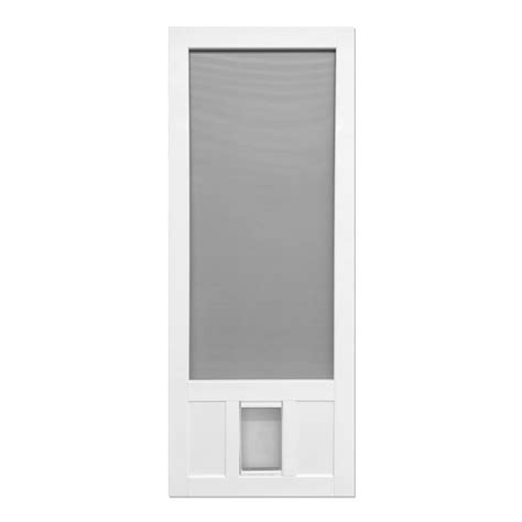 Screen Tight White Vinyl Hinged Screen Door with Pet Door (Common: 32-in x 80-in; Actual: 32-in ...