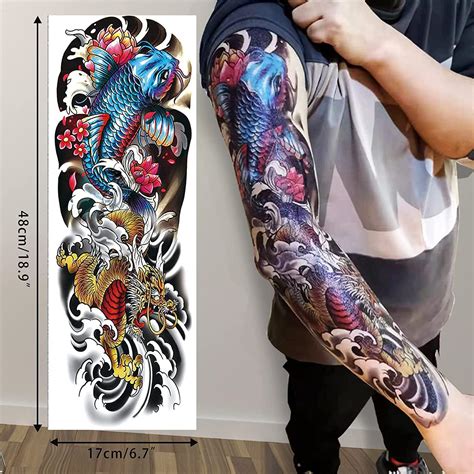 Aresvns Japanese Temporary Tattoo: Waterproof Full Sleeve & Half Arm Fake Tattoos for Men ...