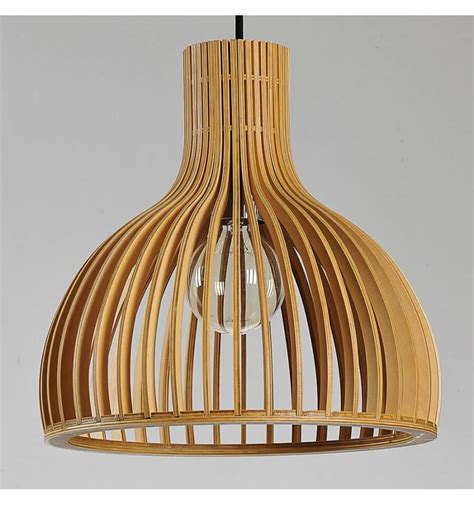 Suspension scandinave design avec abat-jour en lamelles de bois - Erika