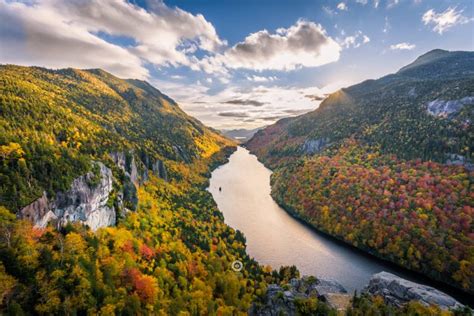 Adirondack Mountains, New York state, River, Mountains, Trees, Clouds ...