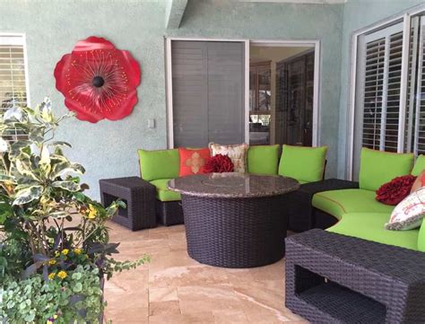 Image Gallery of Colorful Outdoor Patio With Brown Wicker Furniture Set ...