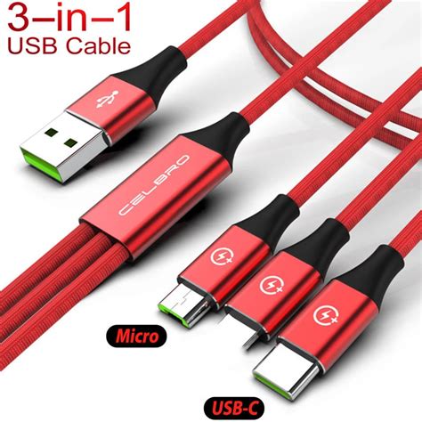 3 2 In 1 Usb Type C Micro Usb Cable Microusb Charger Cable Cord Multi Usb Cable Kabel for Huawei ...