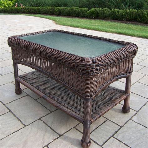 Oakland Living Resin Wicker Rectangle Wicker Outdoor Coffee Table 17.5 ...