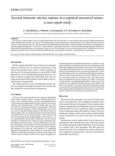 (PDF) Second trimester uterine rupture in a septated unscarred uterus ...