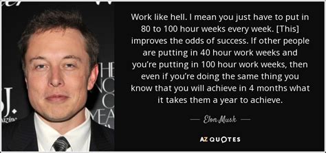 Elon Musk quote: Work like hell. I mean you just have to put...