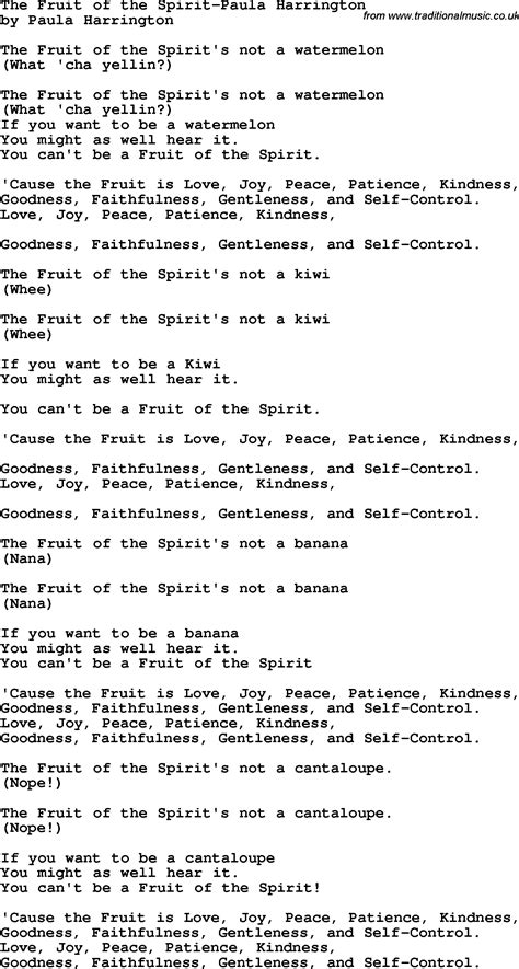 Christian Childrens Song: The Fruit Of The Spirit-Paula Harrington Lyrics