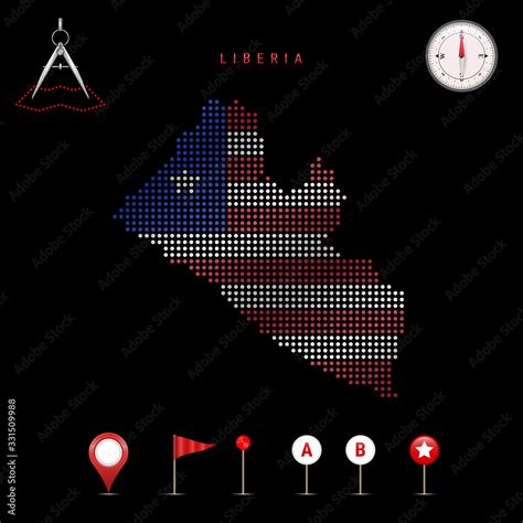 Dotted vector map of Liberia painted in the national flag colors ...