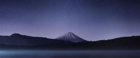 ultrawide, blue, nature, violet, mountains, landscape, stars, night ...