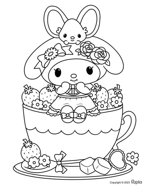 My Melody in a Cup with Strawberries Coloring Page in 2024 | Hello kitty colouring pages, Hello ...