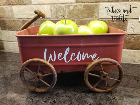 Rustic Red Wagon with Rusty Handle/Rustic Fall Decor/Farmhouse Decor/Entry Way Decor/Rustic ...