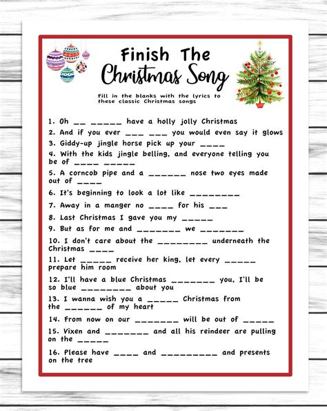 Finish The Song Christmas Game, Xmas Songs, Printable Or Virtual ...