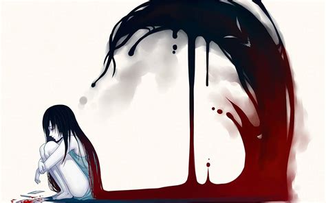 Download Depressed Anime Girl Creepy Art Wallpaper | Wallpapers.com