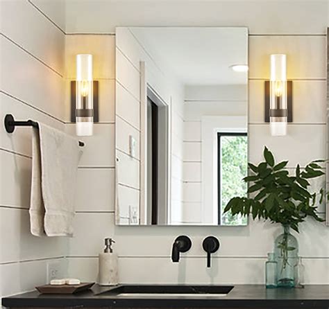 Modern Glass Cylinder Black Wall Sconce for Bathroom