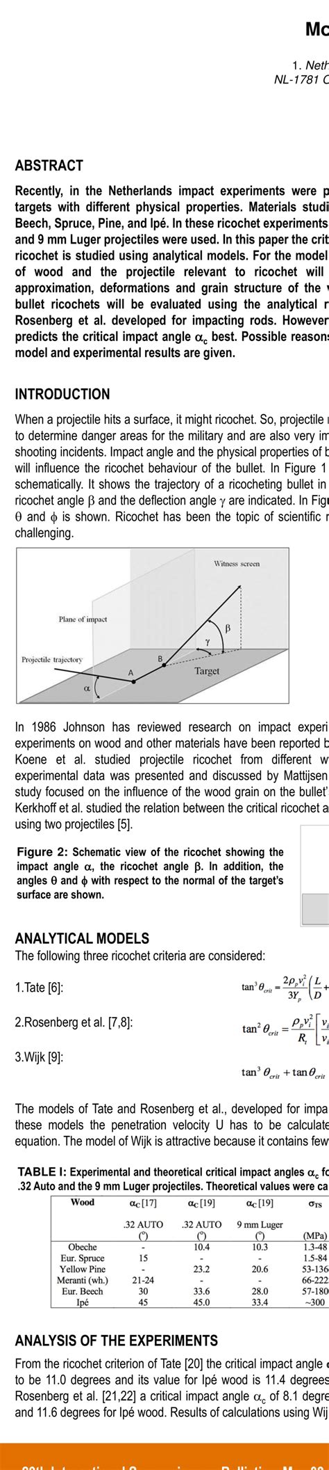 Trajectory of a ricocheting bullet showing the impact angle a, the ...