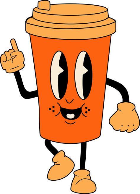 Retro cup of hot drink 30s cartoon mascot character -. 40s, 50s, 60s ...