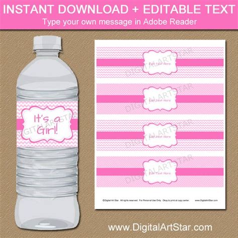 Pink Baby Shower Water Bottle Labels - Pink Girl Baby Shower Party Decorations - Pink 1st ...